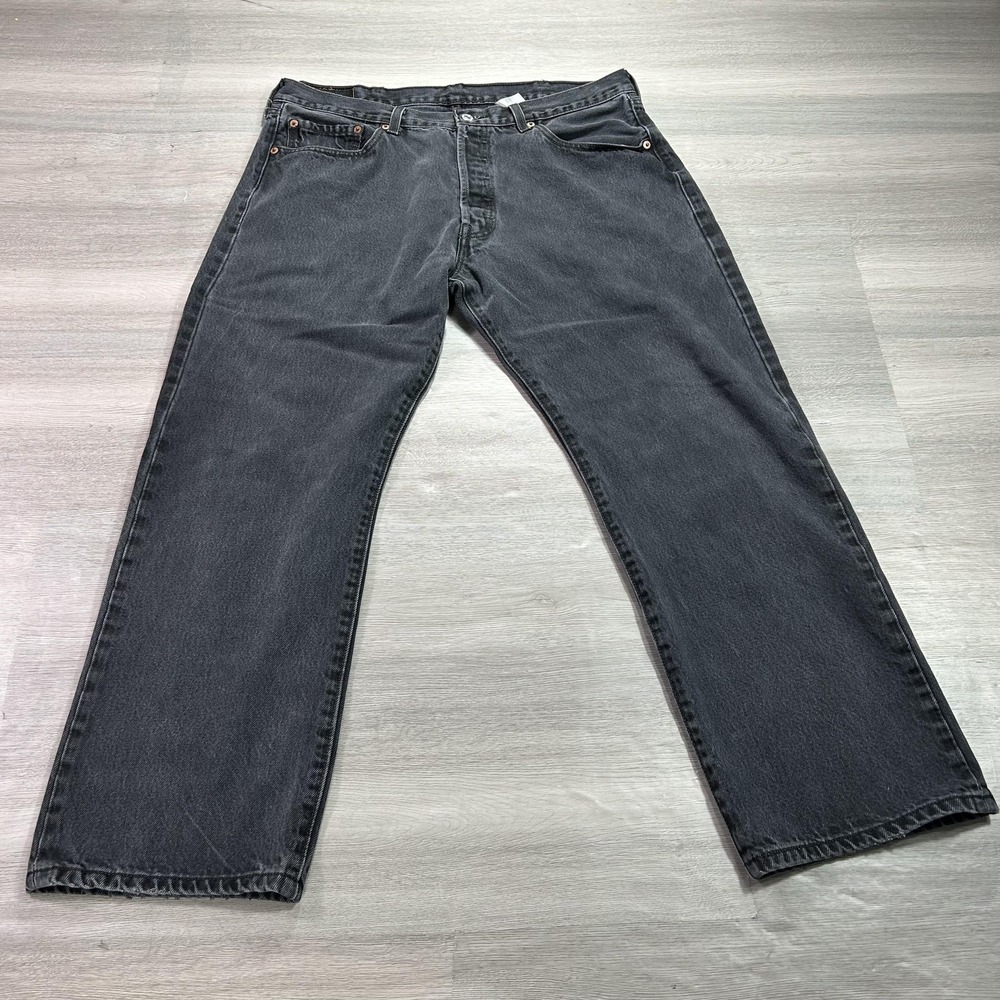 Levis 501 Jeans Mens 36x28 Gray Charcoal Wash Button Fly Straight Leg Denim